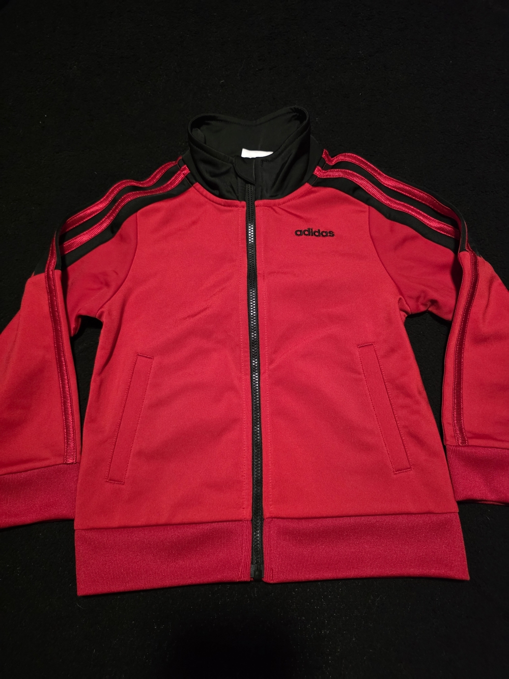 adidas Kids Red Zip-Front Track Jacket with Black Trim